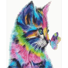 Купить Алмазная мозаика на подрамнике. Красочный кот с бабочкой (круглые камушки, 40 х 50 см)  в Украине