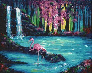 Купити Картина за номерами без коробки. Фламінго біля водоспаду  в Україні