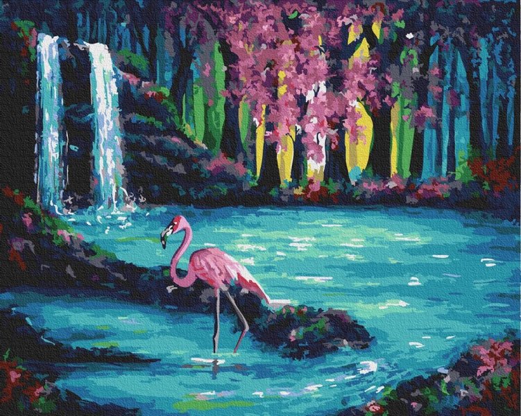 Купить Картина по номерам без коробки. Фламинго у водопада  в Украине