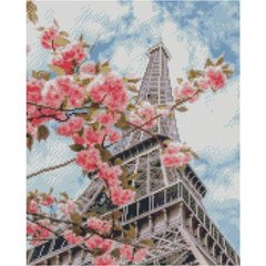 Купити Алмазна мозаїка на підрамнику. Цвітіння сакури у Парижі (круглими камінчаками, 40 x 50 см)  в Україні