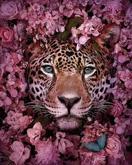Купити Алмазна мозаїка на підрамнику 40 х 50 см. Леопард у квітках. Набір для творчості стразами  в Україні