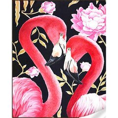 Купить Набор алмазной мозаики на подрамнике. Розовые фламинго с цветами (30х40см, круглые камешки, полная выкладка полотна) выкладка алмазами по номерам  в Украине
