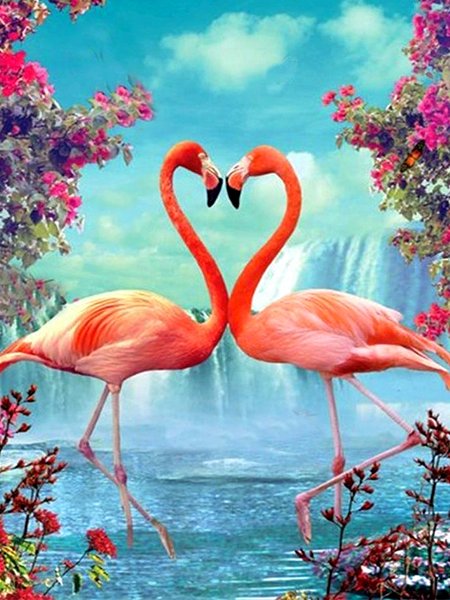 Купить Выкладка камнями по номерам. Фламинго в цветах 30 x 40 см  в Украине
