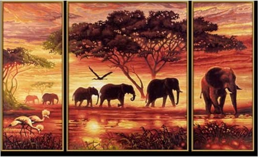 Купити Картина з мозаїки. Африканські слони (Триптих)  в Україні