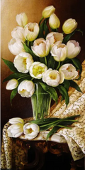 Купити Набір алмазної мозаїки 30х60 см. Білі тюльпани (викладка за номерами на полотні) квадратні камінчики, повна викладка полотна  в Україні