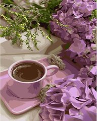 Купить Картина по номерам Фиолетовые гортензии с кофе  в Украине