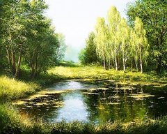 Купить Картина из мозаики. Лесное озеро  в Украине