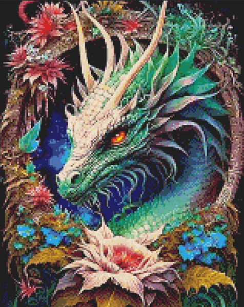 Купить Алмазная мозаика. Дракон в цветах 40 х 50 см  в Украине