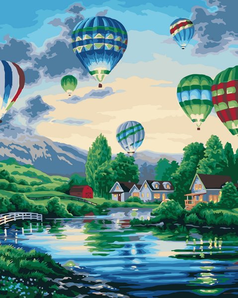 Купить Набор для рисования по цифрам. Воздушные шары над рекой (без коробки)  в Украине