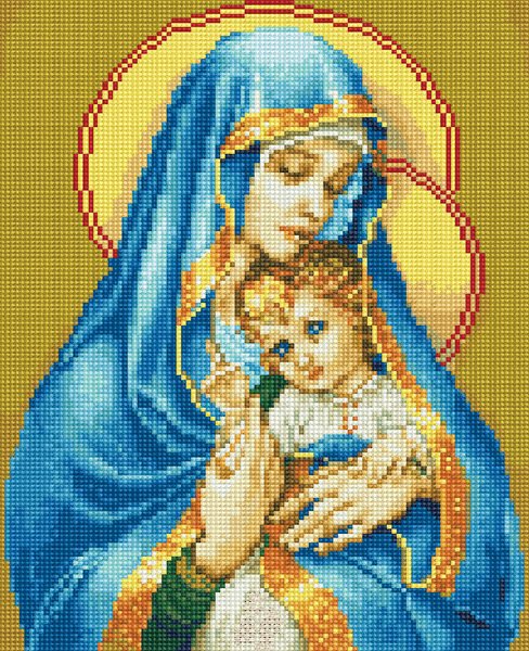 Купити Алмазна мозаїка за номерами (на підрамнику). Діва Марія з Ісусом  в Україні