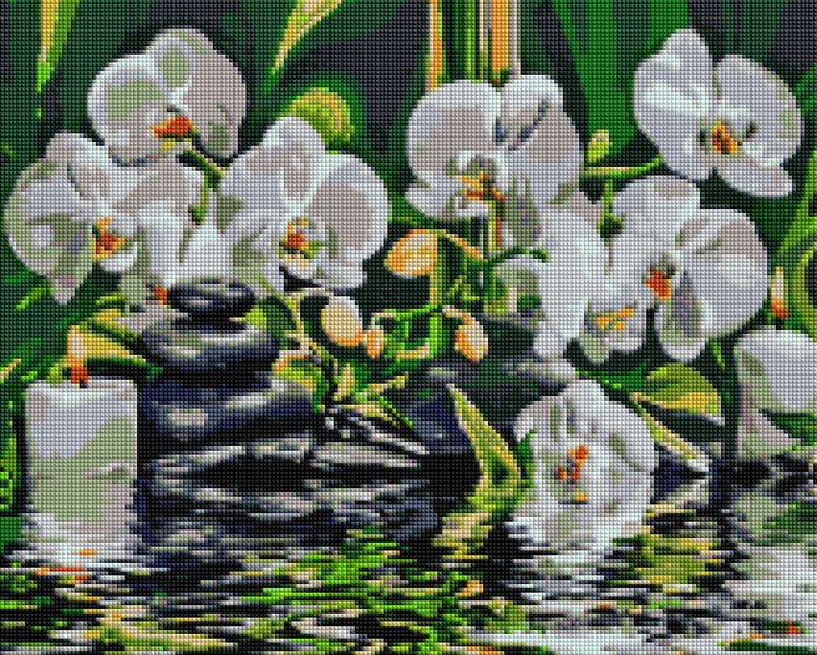 Купити Алмазна мозаїка на підрамнику 40 х 50 см. Спокій біля орхідей (Набір для творчості)  в Україні