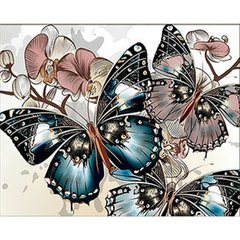 Купить Набор алмазной мозаики на подрамнике. Пастельная гармония бабочек и орхидей (30х40см, круглые камешки, полная выкладка полотна) выкладка алмазами по номерам  в Украине