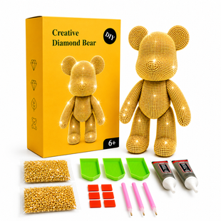 Алмазный мишка 33 см, фигурка из алмазной мозаики 5D золотого цвета