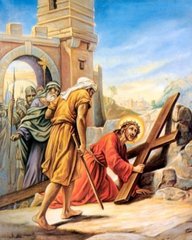 Купить Алмазна мозаїка на підрамнику "Ісус уперше падає під тягарем хреста" (набір для викладки камінчиками за номерами, 40х50 см)  в Украине