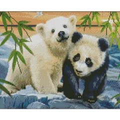Купити Алмазна мозаїка на підрамнику. Два ведмедя (30 х 40 см, набір для творчості, картина стразами)  в Україні