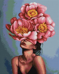 Купить Алмазная мозаика на подрамнике. Девушка в цветущем пионе &copy;Дарья Михайлишина (40 x 50 см)  в Украине