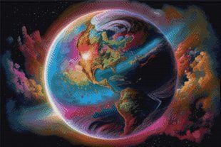 Купить Алмазная мозаика 50х75 см. Планета Земля в космосе (45 цветов, набор для выкладки картины)  в Украине