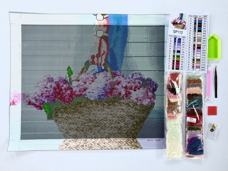 Купить Набор алмазной мозаики 40x50 см. Дама с цветами  в Украине