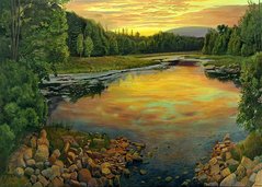 Купить Картина из мозаики. Закат над лесным озером  в Украине