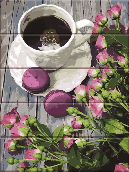 Купити Картина за номерами на дереві. Кава з макарунами  в Україні
