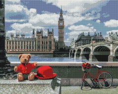 Купить Алмазная мозаика на подрамнике 40 х 50 см. Мишка-путешественник в Лондоне (Набор для творчества)  в Украине