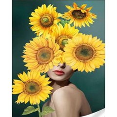 Купити Алмазна картина на підрамнику, набір для творчості. Соняшники на голові розміром 30х40 см (квадратні камінчики)  в Україні