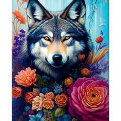 Купить Алмазная картина на подрамнике, набор для творчества. Волк среди цветов размером 40х50 см (квадратные камешки)  в Украине