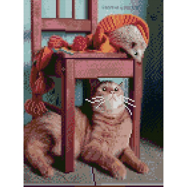 Купить Алмазная мозаика на подрамнике. Удивленный котик (круглые камушки, 30x40 см)  в Украине